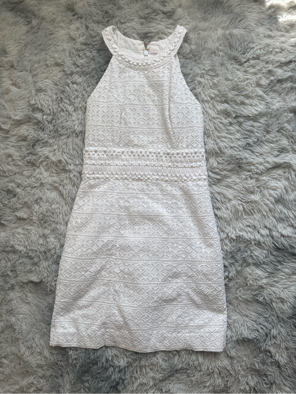 Lilly Pulitzer White Textured Lace Dress with Hot Pink Label
